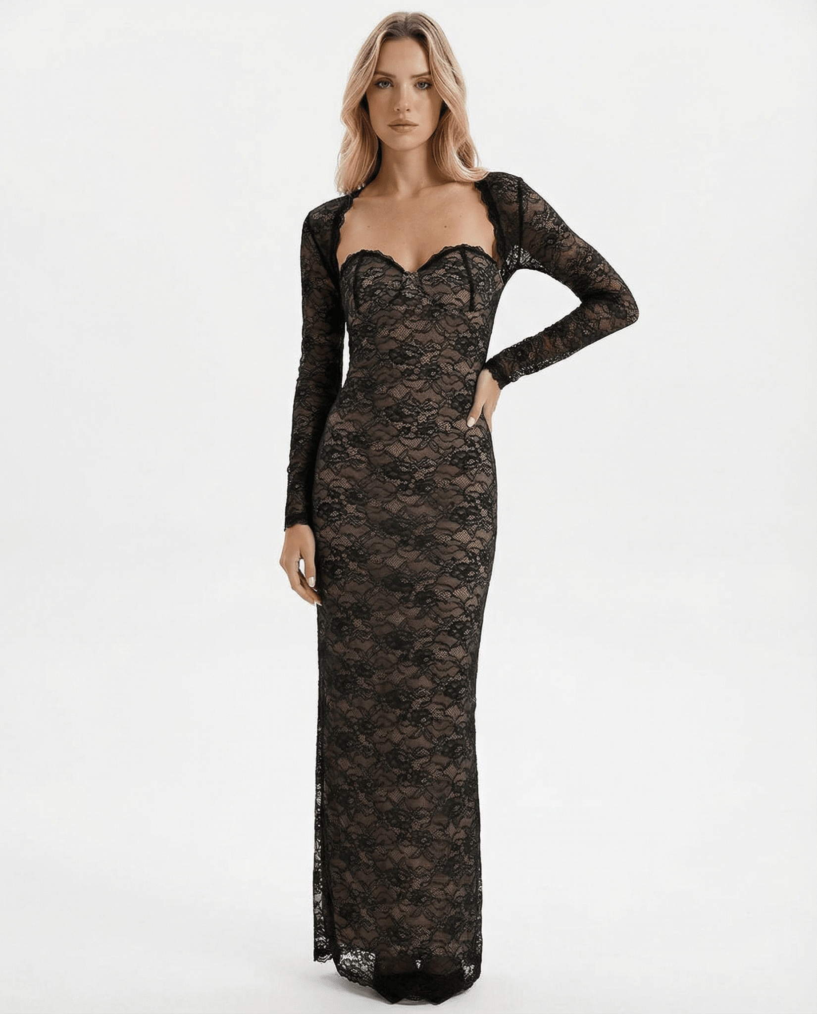 Abito maxi da donna scollo senza spalline lunghezza maxi stile a strati