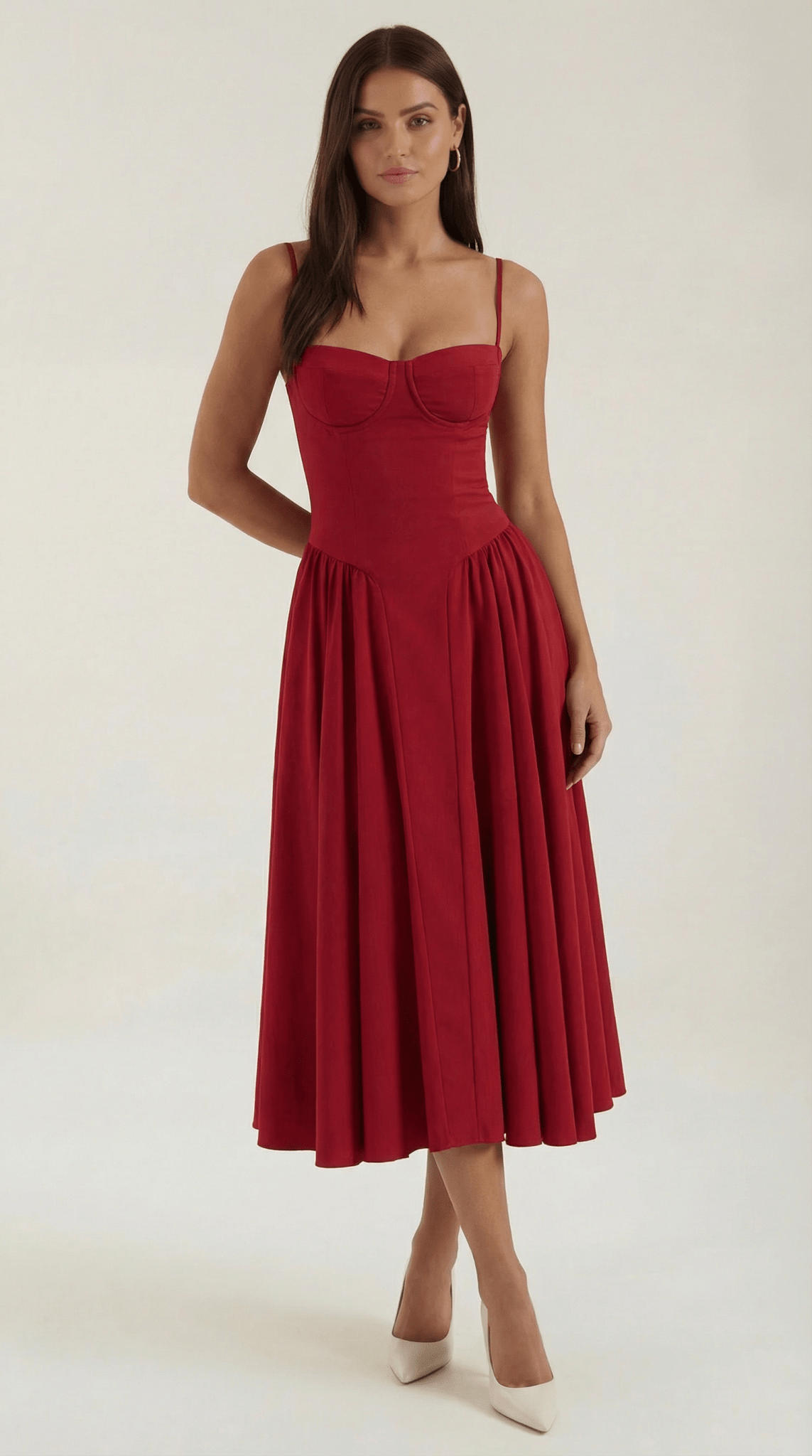 Damen Midikleid Korsett-Schnitt Herzausschnitt Design