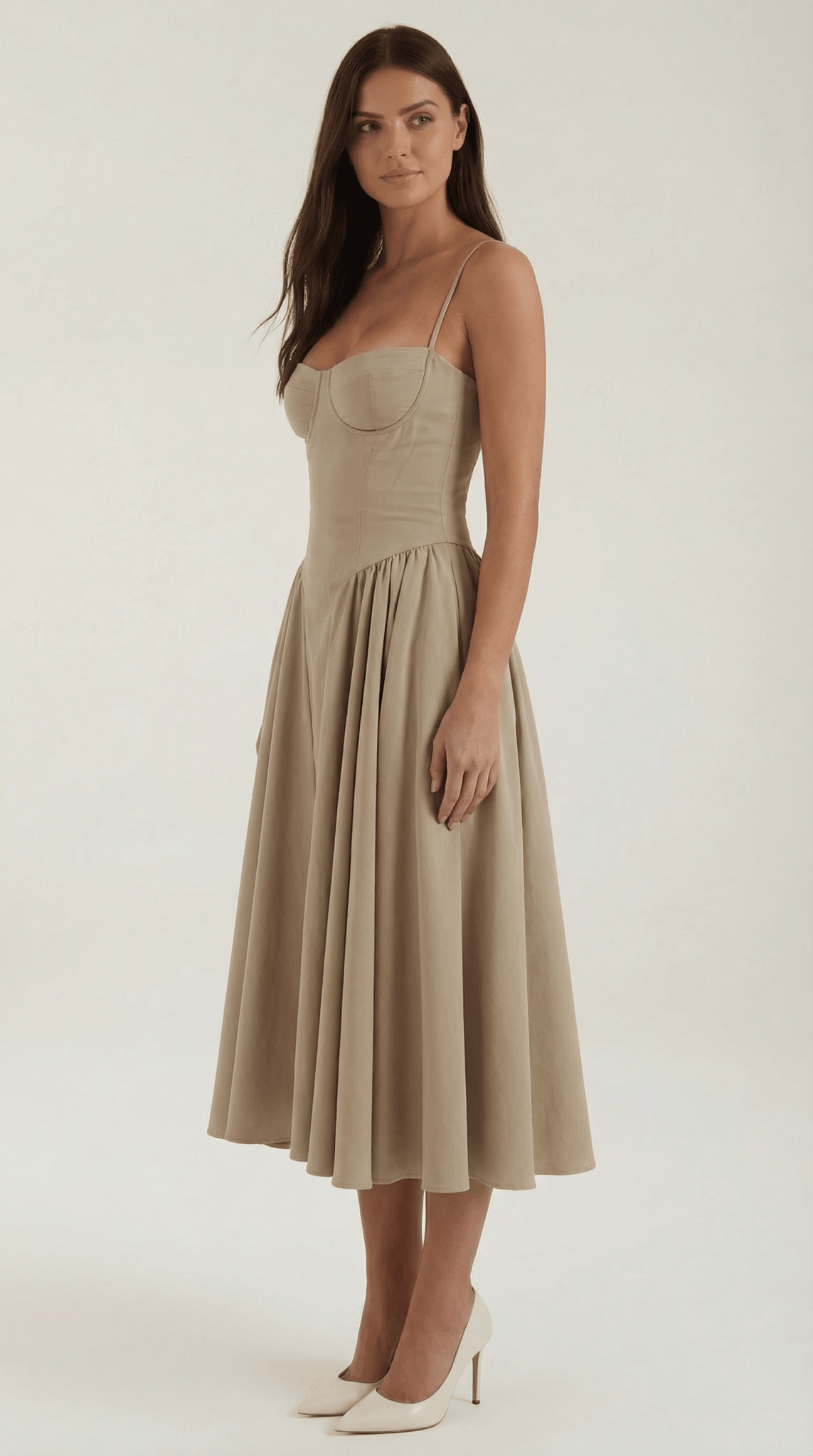 Damen Midikleid Korsett-Schnitt Herzausschnitt Design