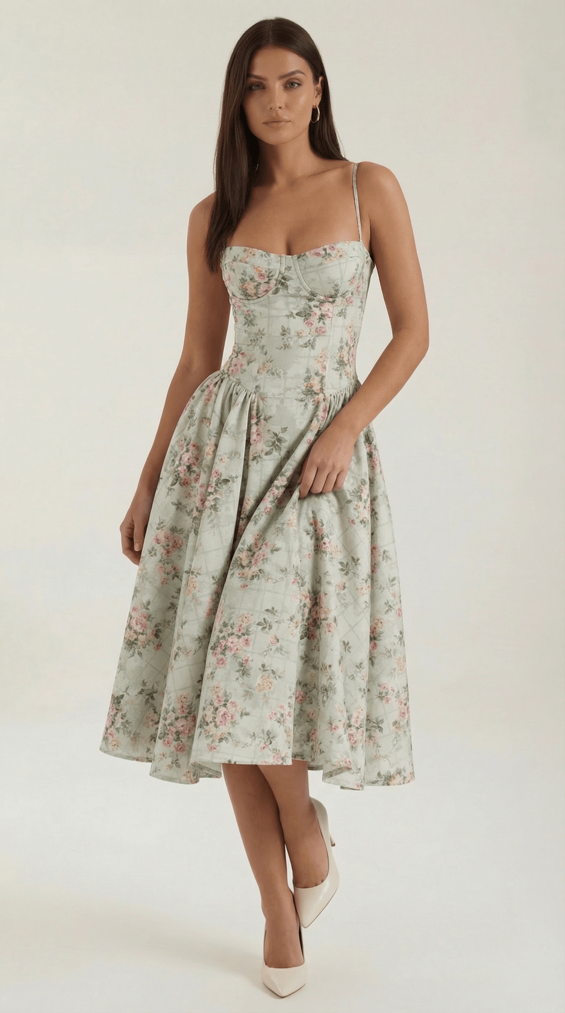 Damen Midikleid Korsett-Schnitt Herzausschnitt Design
