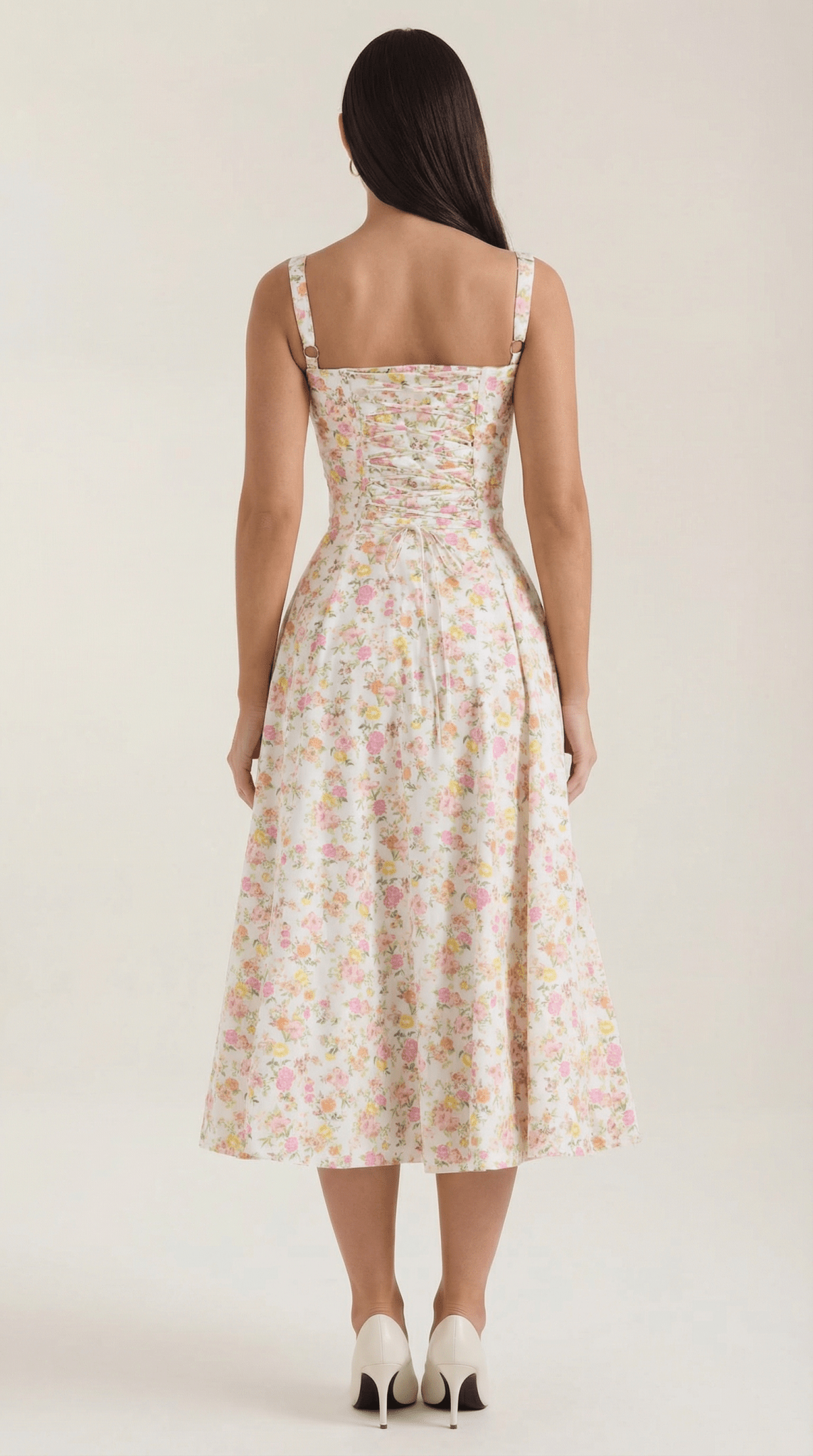 Damen Midikleid Herzausschnitt Schnürung vorne Detail