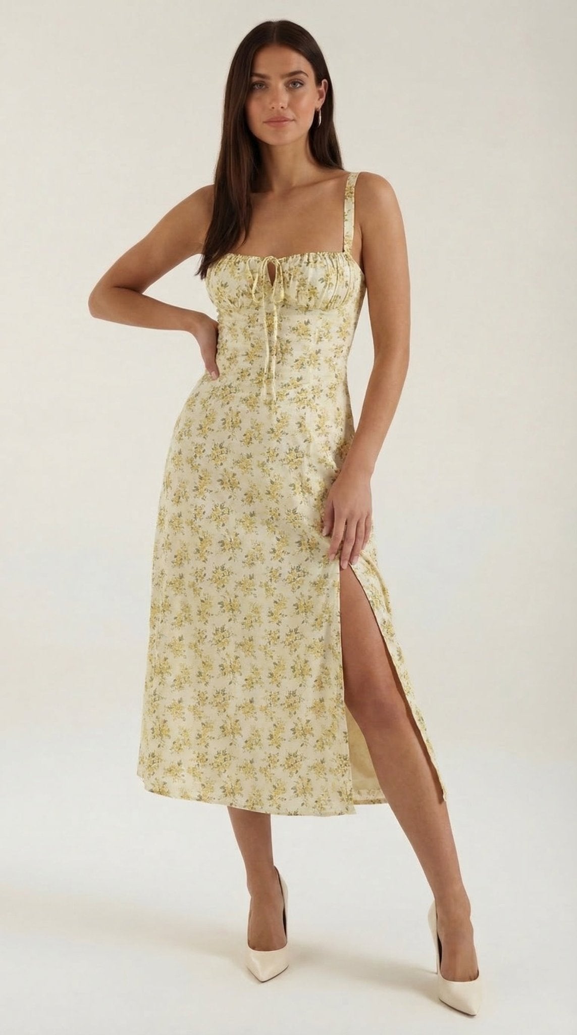 Damen Midikleid Herzausschnitt Schnürung vorne Detail
