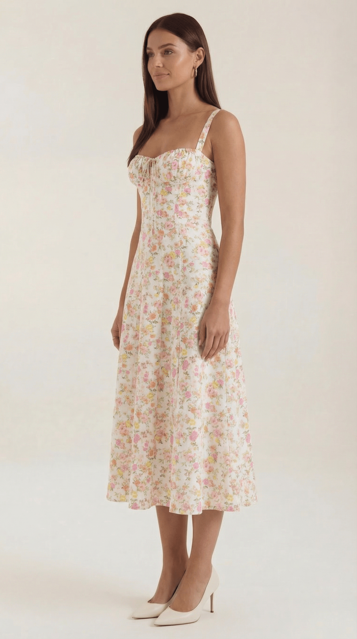 Damen Midikleid Herzausschnitt Schnürung vorne Detail