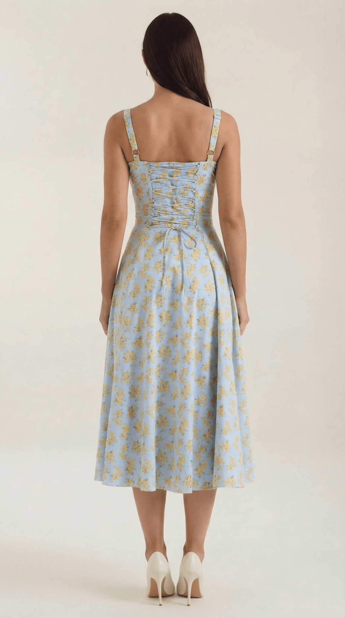 Damen Midikleid Herzausschnitt Schnürung vorne Detail