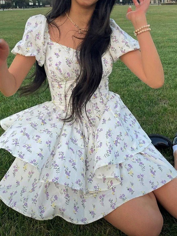 Damen Minikleid Herzausschnitt Puffärmel Kurzer Schnitt