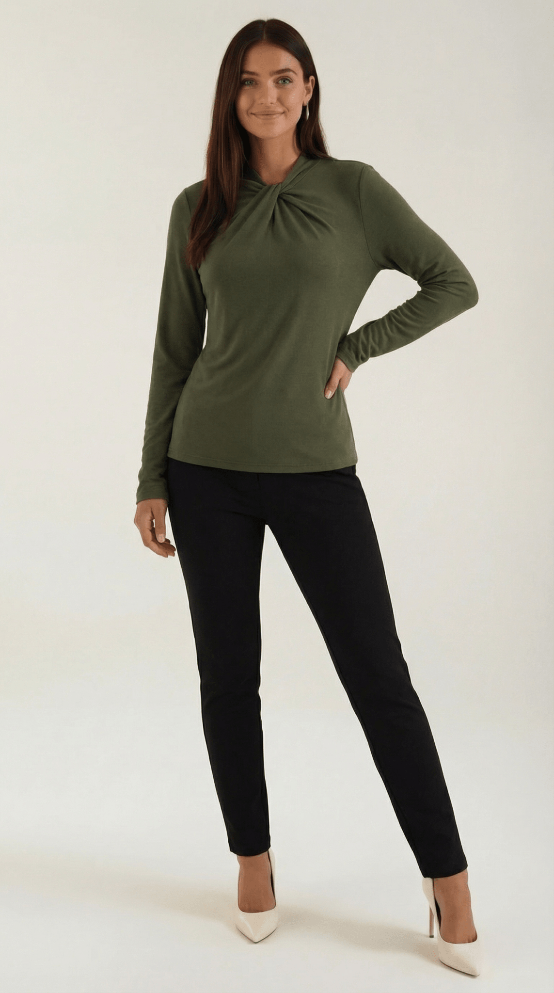 Blusa da donna — Maniche lunghe, collo alla coreana, vestibilità regolare