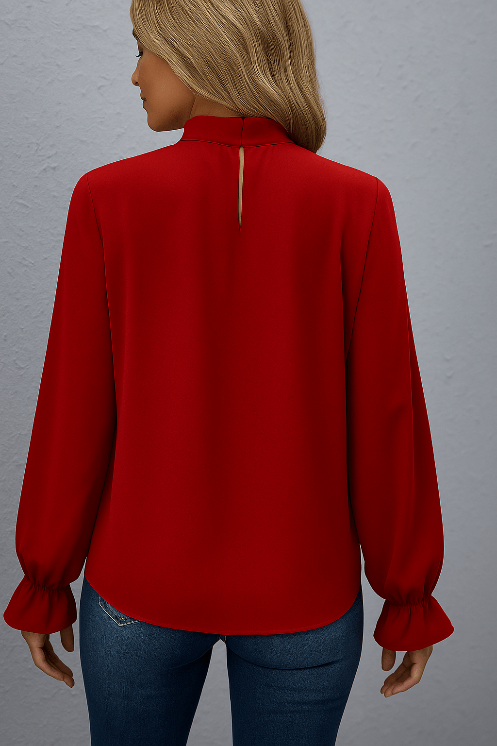 Blusa da donna — Maniche lunghe, collo con fiocco, maniche arricciate