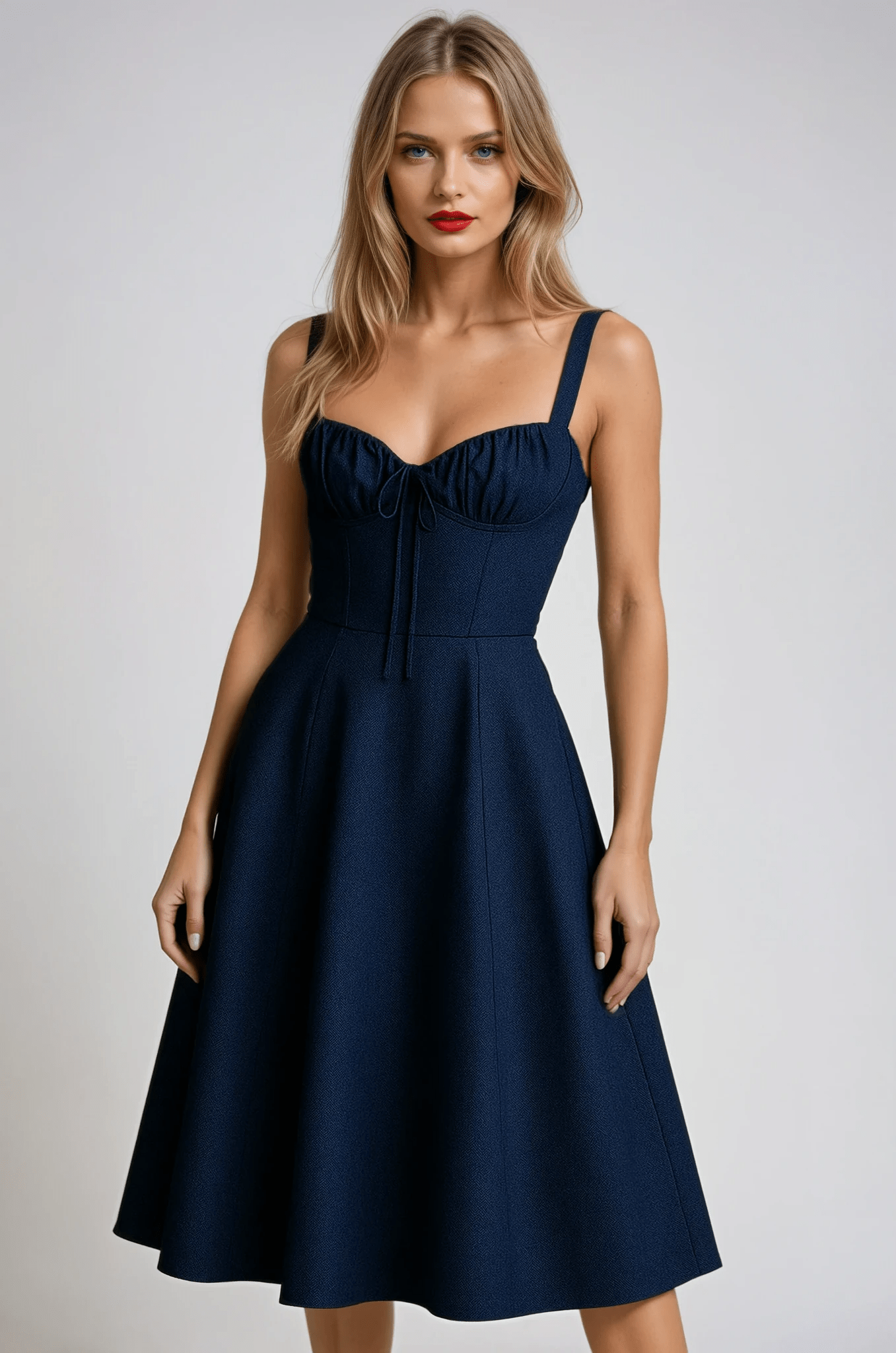 Damen Cocktailkleid — Midilänge, A-Linien-Passform, definierte Taille