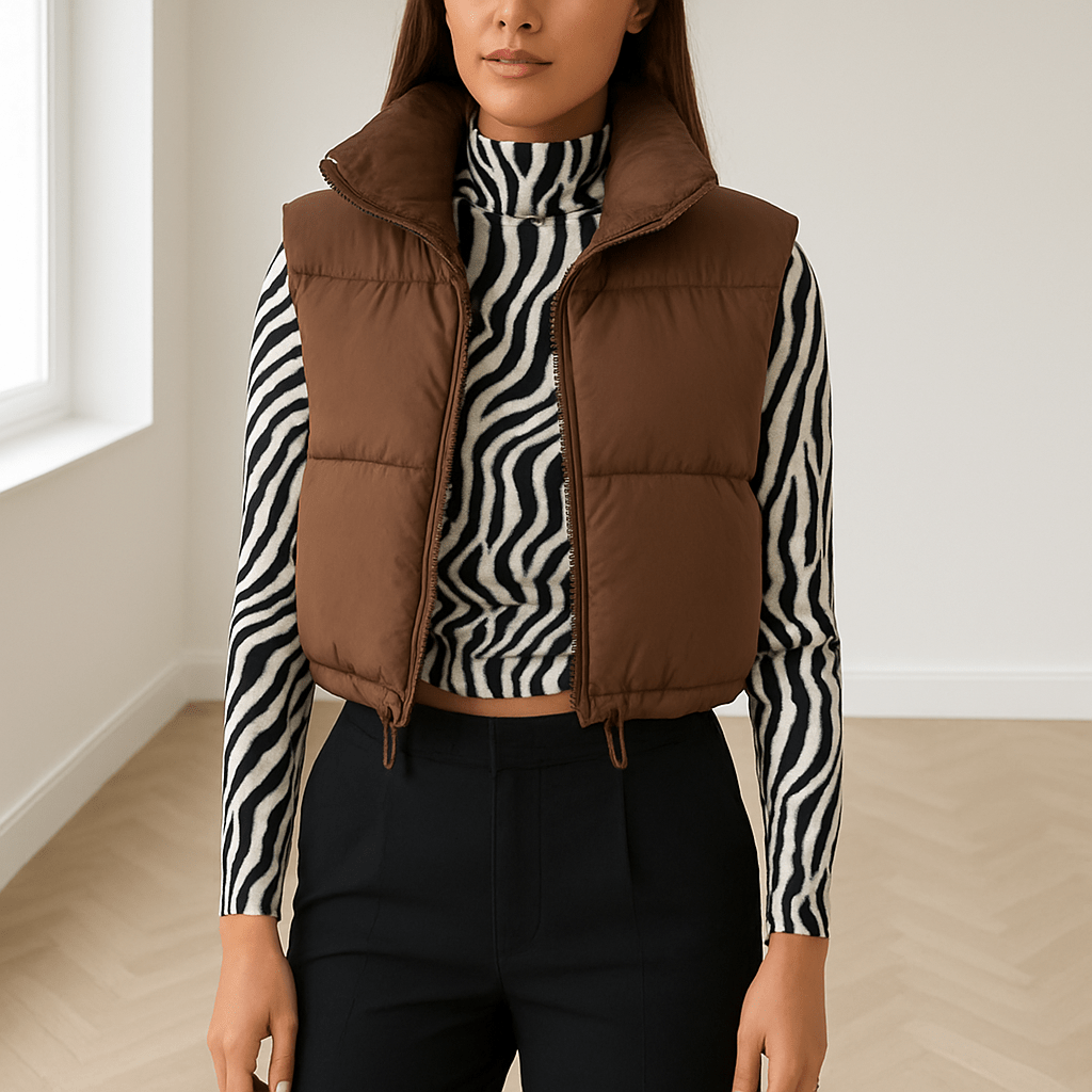 Gilet corto da donna — Senza maniche, collo alto con zip, imbottito