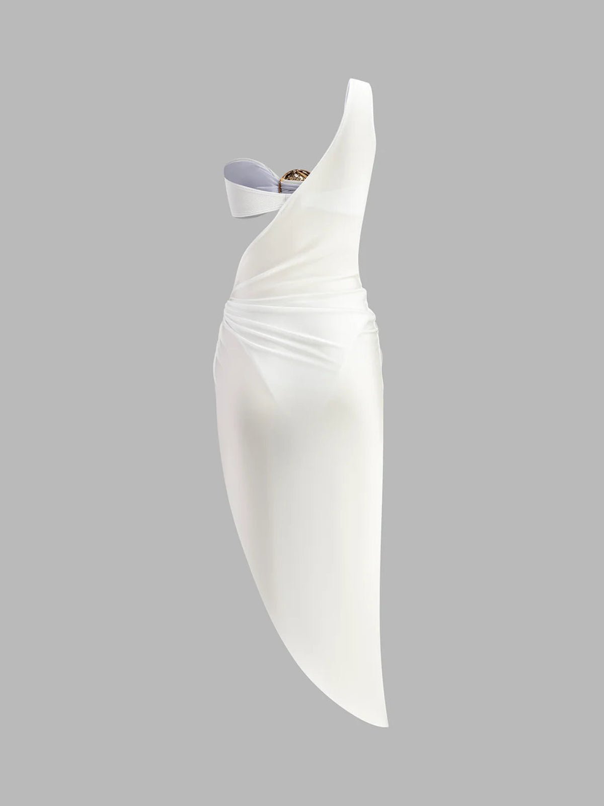 Vestido con recortes de mujer — Un solo hombro, largo, drapeado de satén