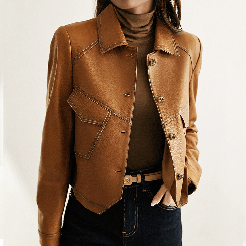 Veste femme — Longueur courte, fermeture à boutons, avec col
