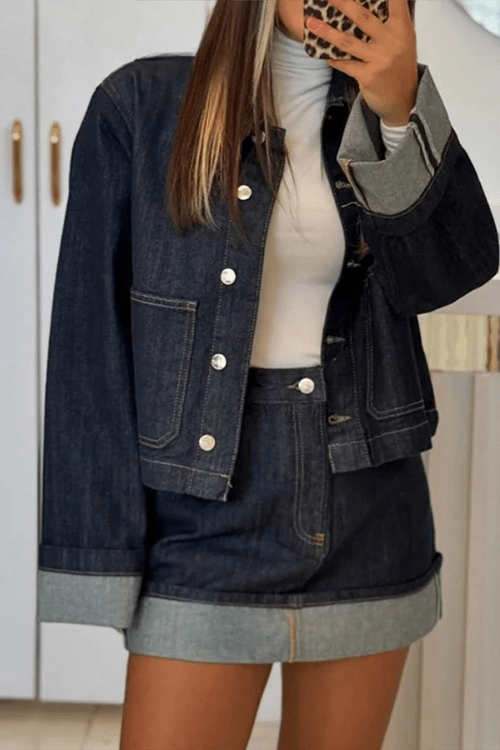 Damenjacke & Rock Set — Kurz geschnittene Passform, Minirock mit hoher Taille  