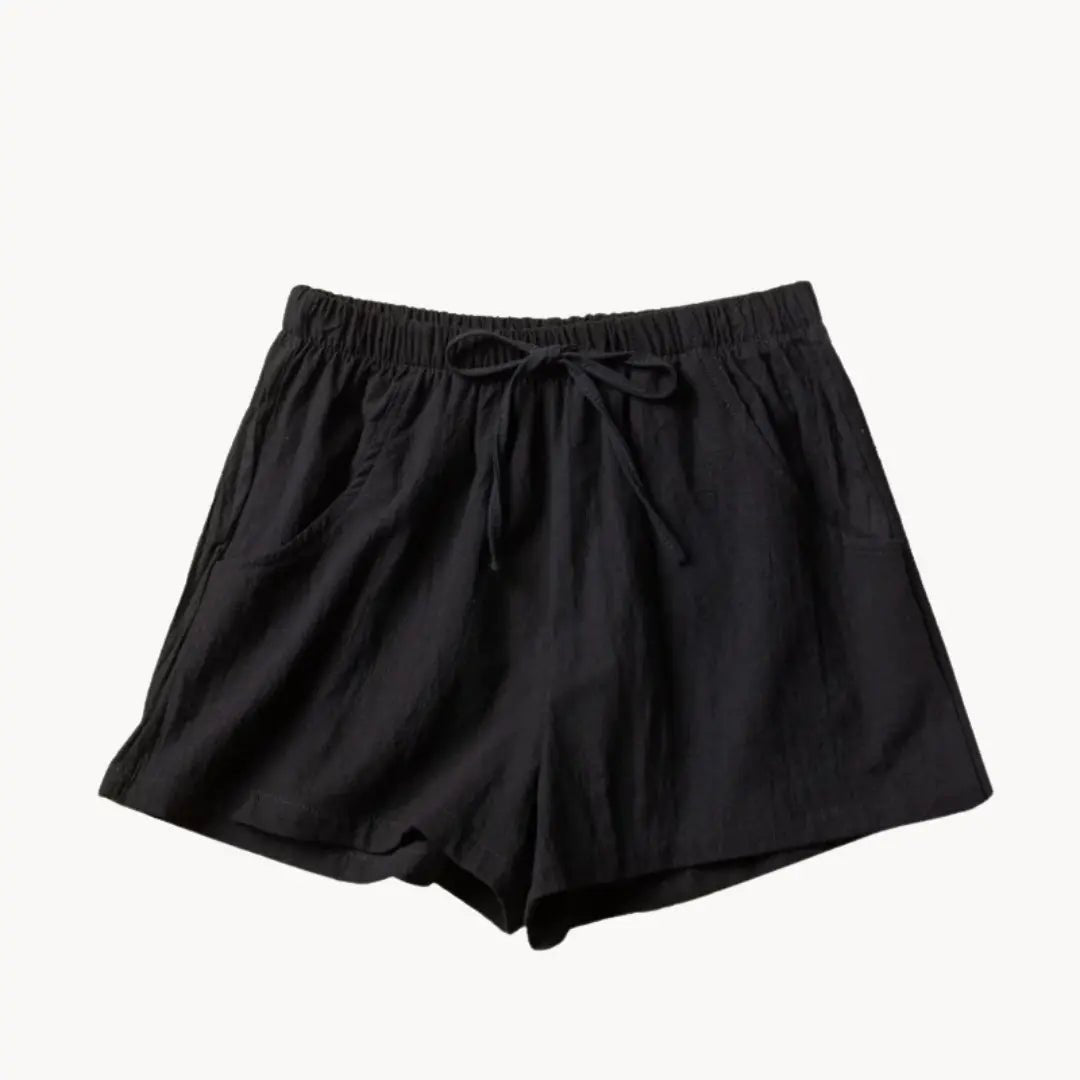 Leinen-Shorts Damen, hohe Taille, Kordelzug, entspannte Passform