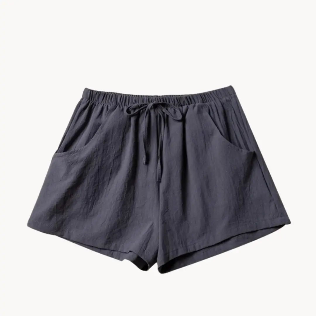 Leinen-Shorts Damen, hohe Taille, Kordelzug, entspannte Passform