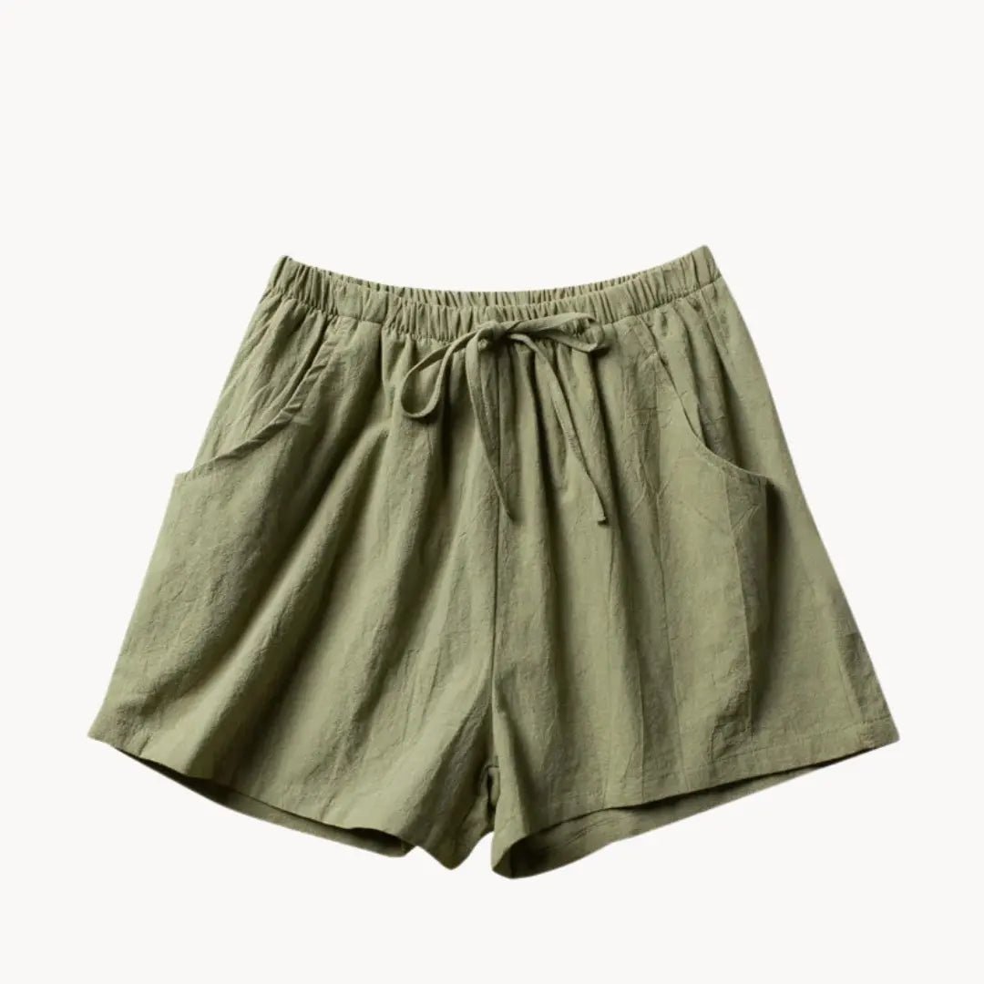 Leinen-Shorts Damen, hohe Taille, Kordelzug, entspannte Passform