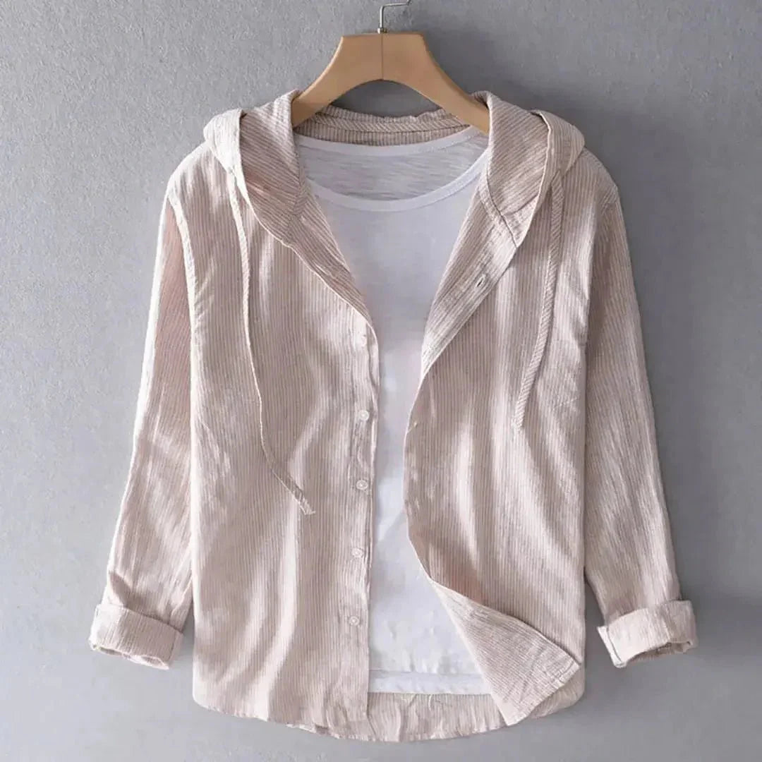 Camisa de lino para mujer - Corte regular, manga larga, cierre de botones