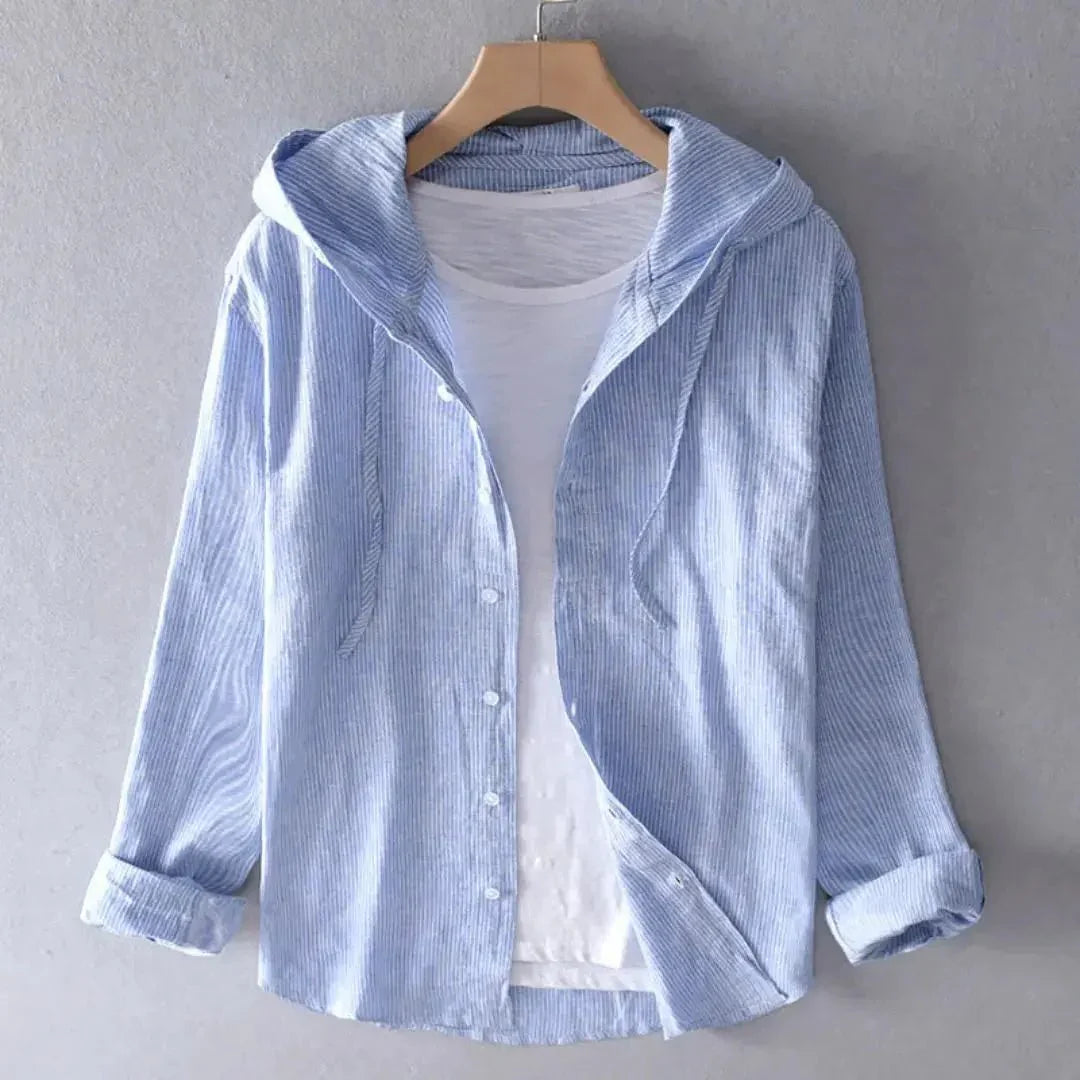 Camisa de lino para mujer - Corte regular, manga larga, cierre de botones