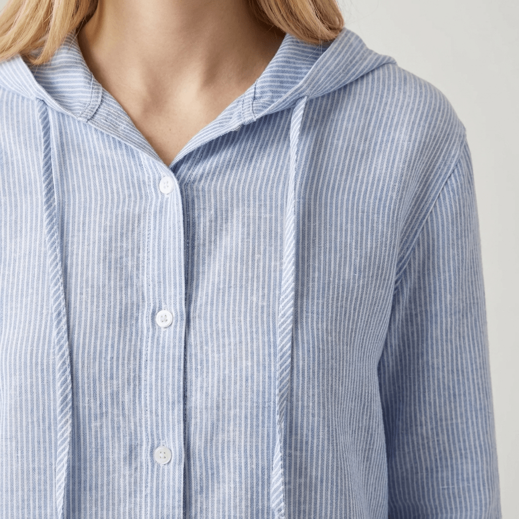 Camisa de lino para mujer - Corte regular, manga larga, cierre de botones