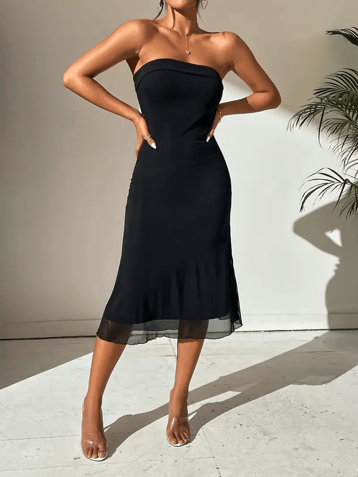 Vestito maxi donna — maniche arricciate, scollo a V, chiusura frontale con lacci