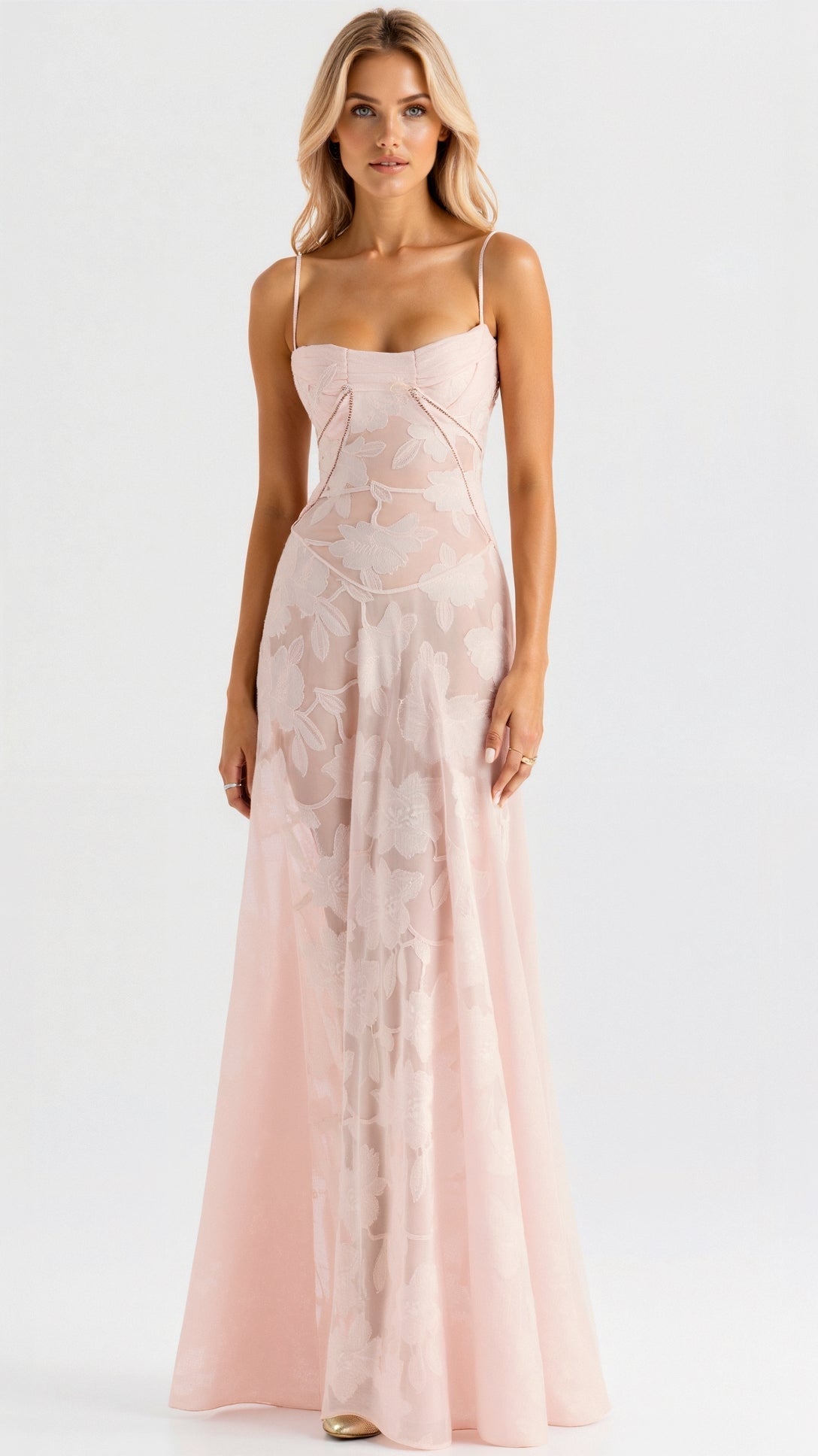 Robe maxi femme — bretelles spaghetti corset design