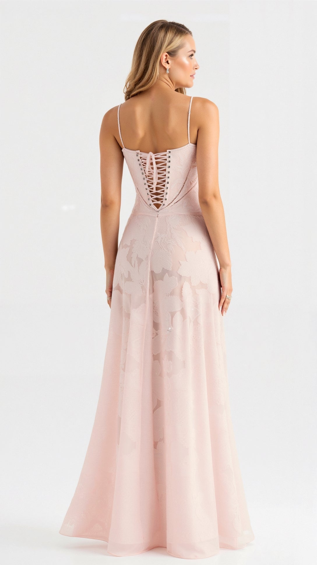 Robe maxi femme — bretelles spaghetti corset design