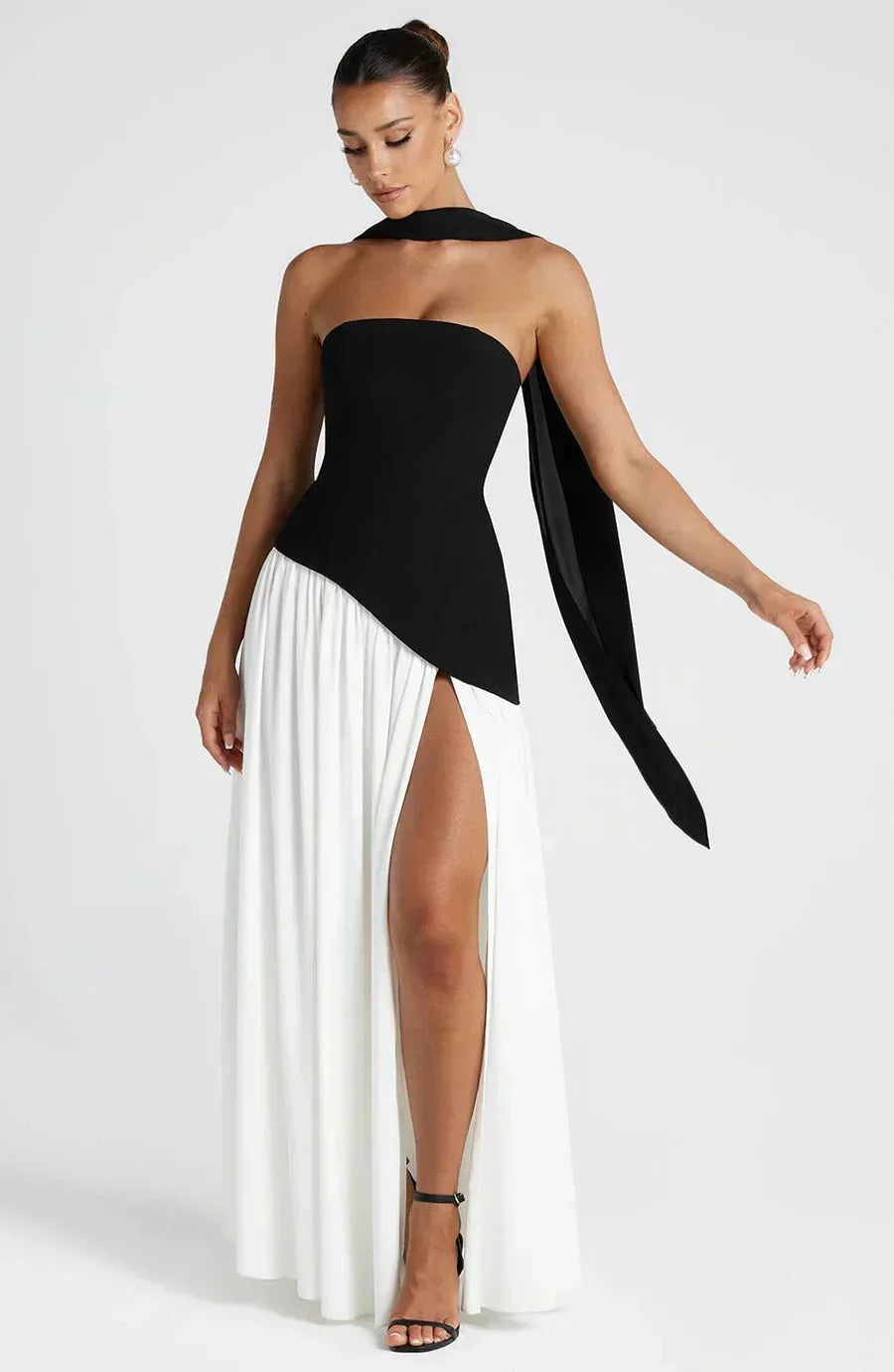Damen Maxikleid — Trägerlos Hoher Schlitz Figurbetonter Schnitt