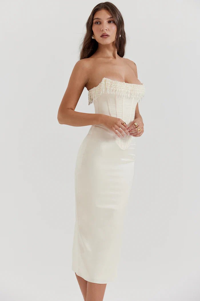 Robe longue femme — Encolure bustier, design corset