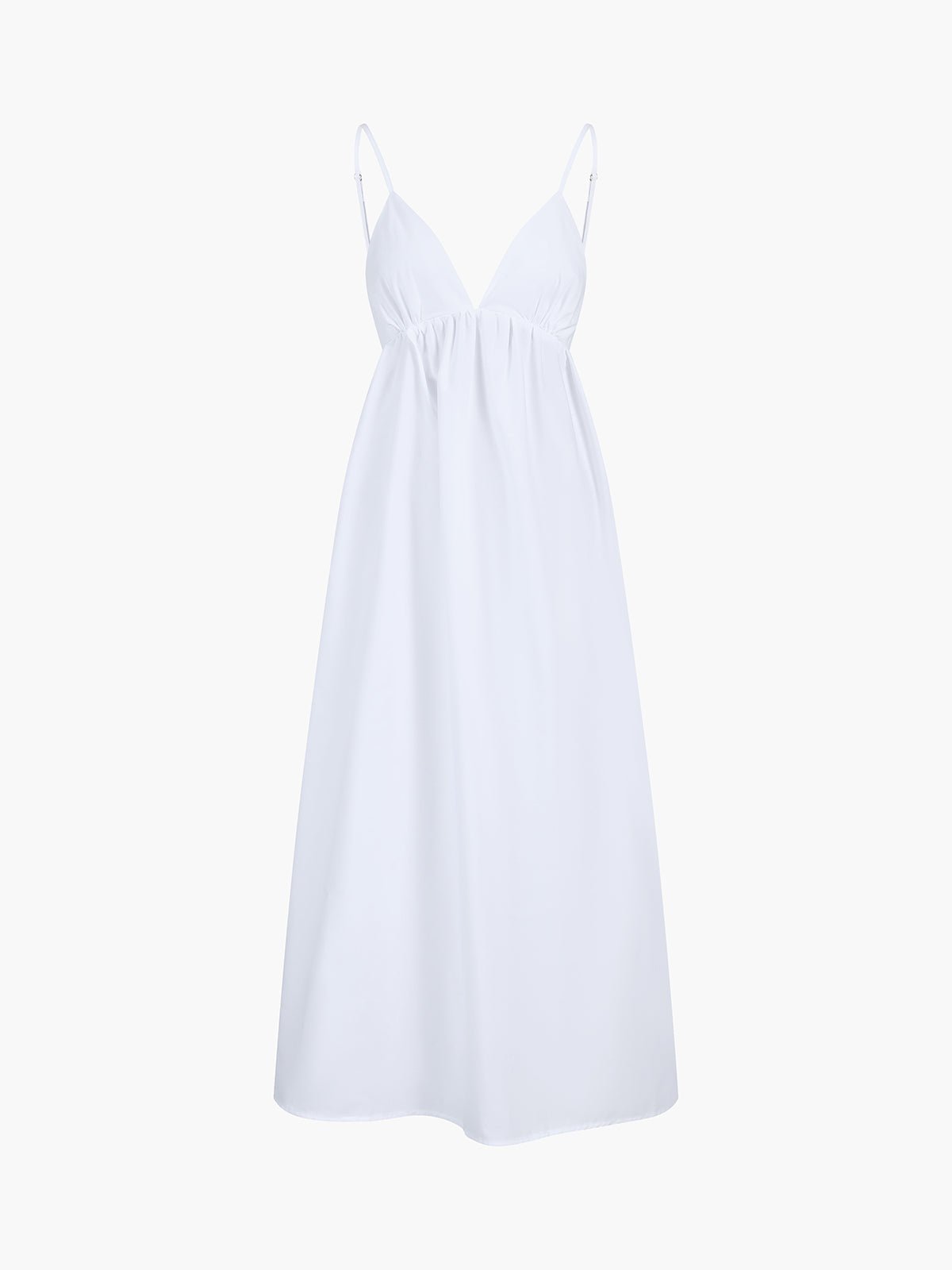 Vestito maxi donna — scollo a V, senza maniche, schiena scoperta, lunghezza completa