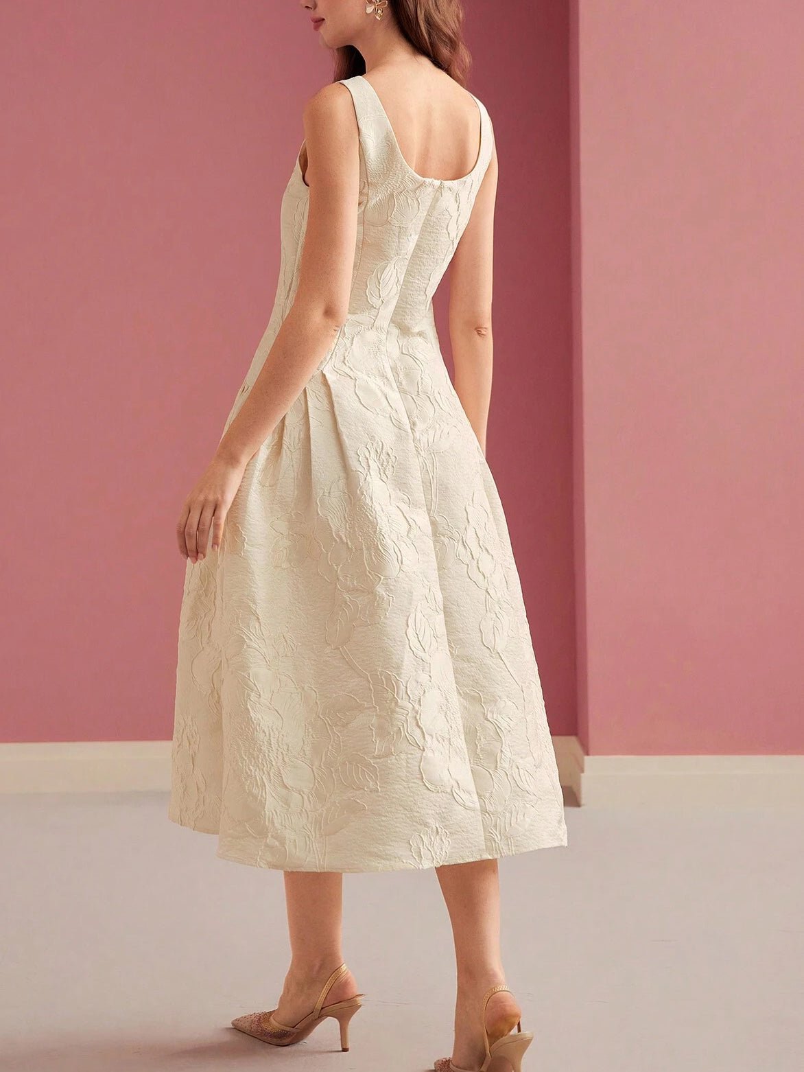 Damen Midikleid — A-Linien-Passform, Bootsausschnitt, ärmellos, Gürtel