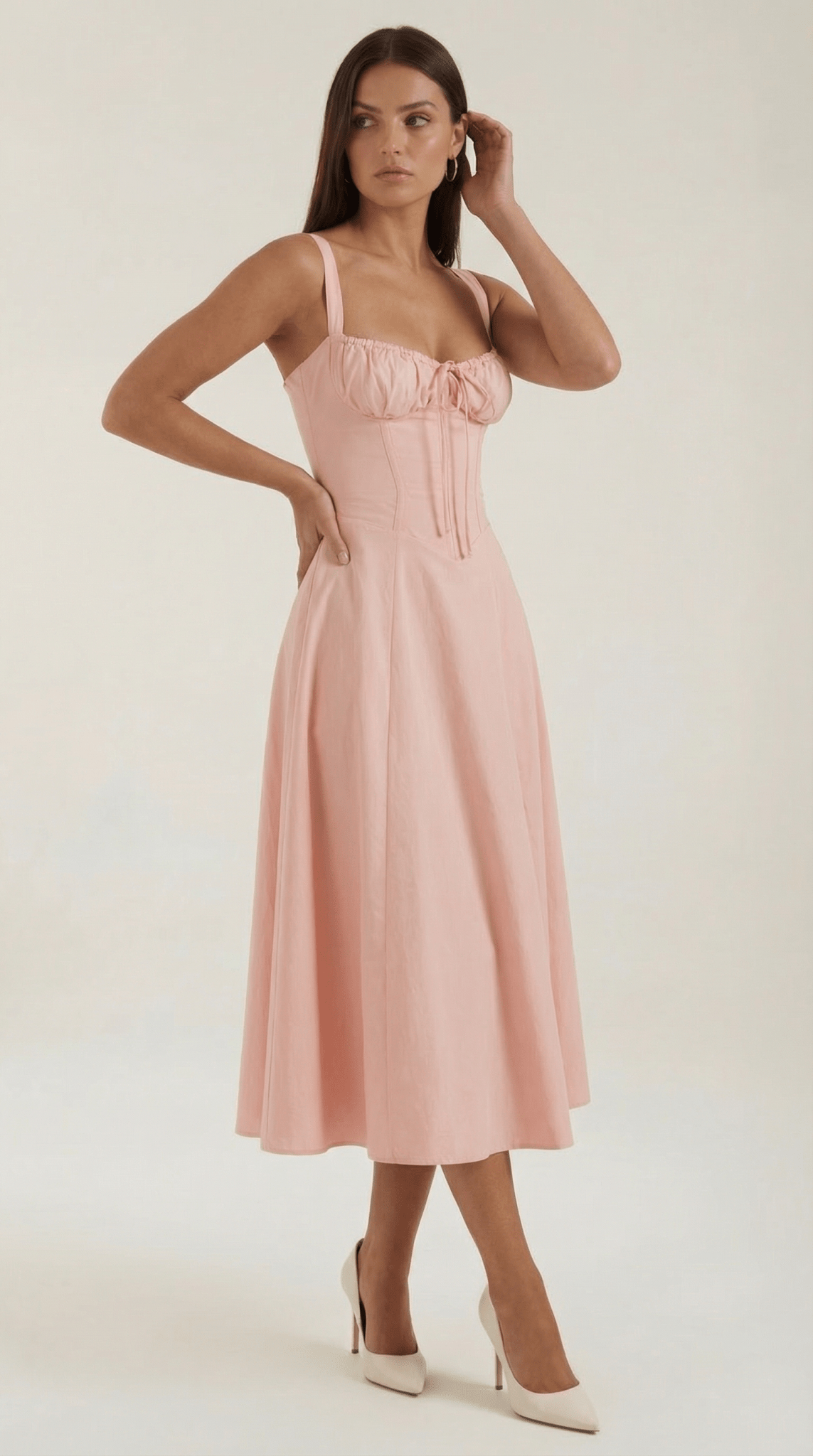 Damen Midikleid — A-Linie, Herzausschnitt, Schnürung vorne