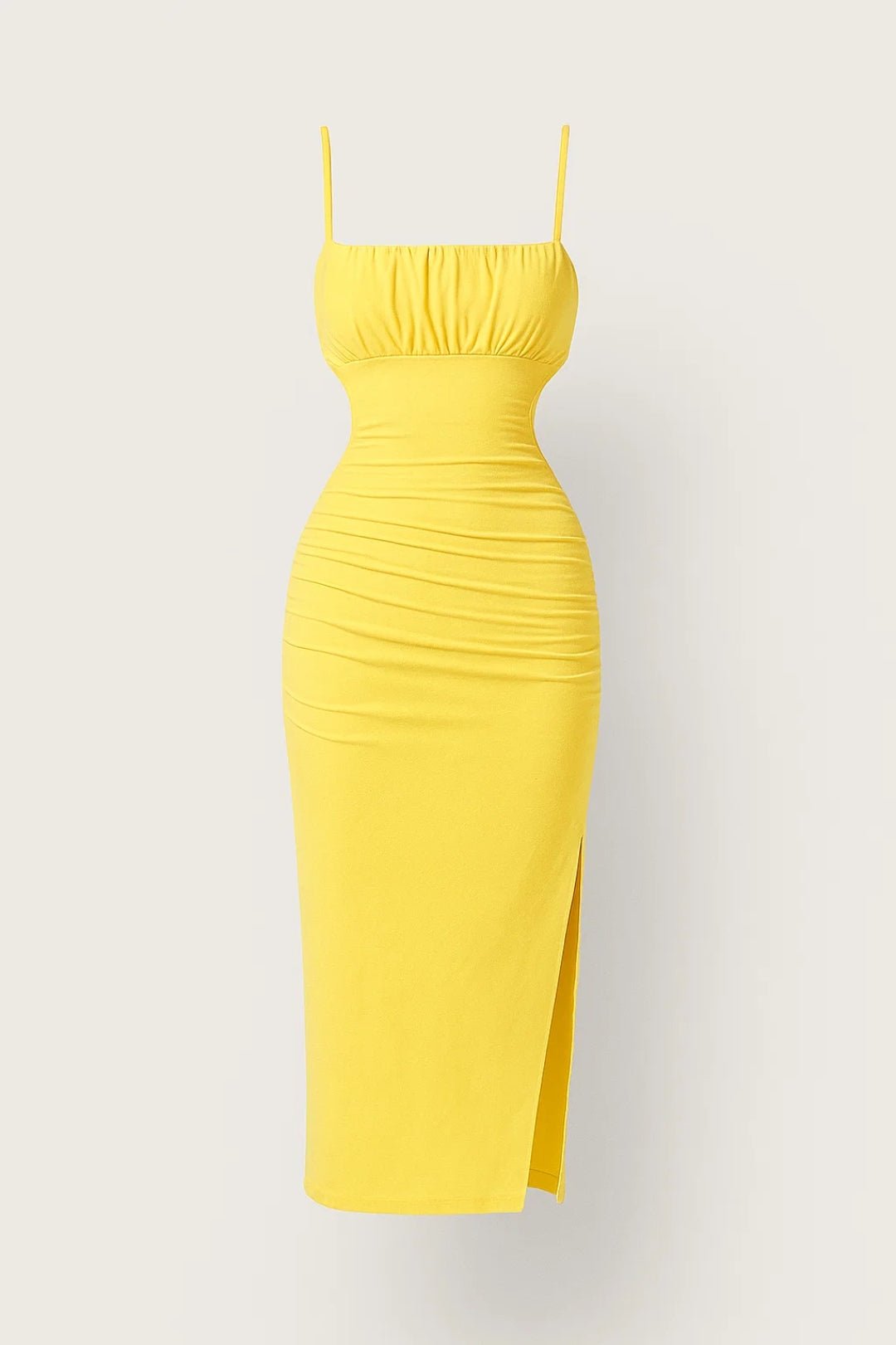 Midikleid für Damen — Eng anliegender Schnitt, Träger mit Falten-Detail