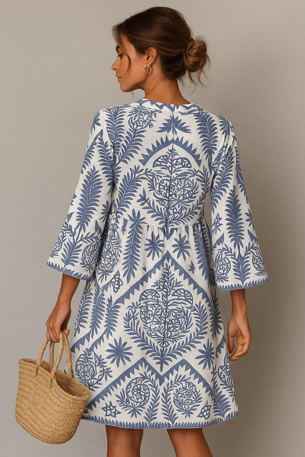 Robe midi femme — imprimé bohème col en V manches courtes
