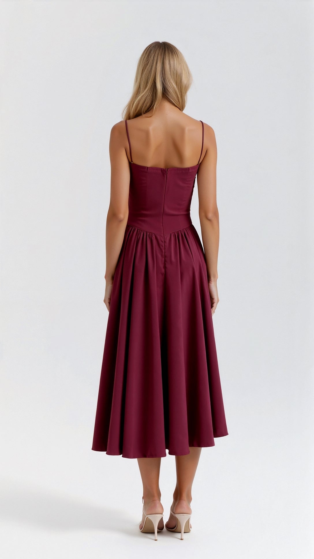 Robe midi femme — corset corsage jupe plissée froncée