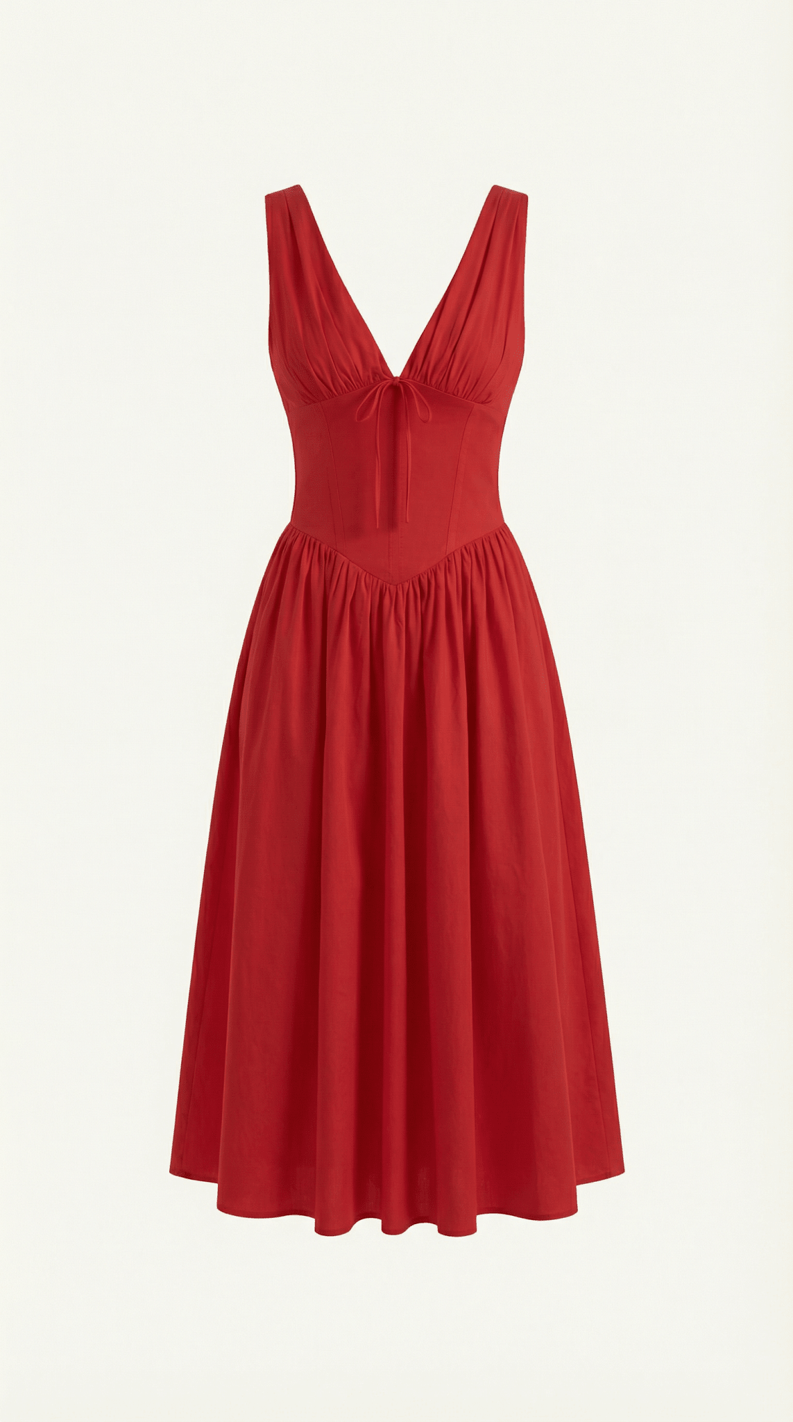 Vestito midi donna — corpetto aderente e scollo a V
