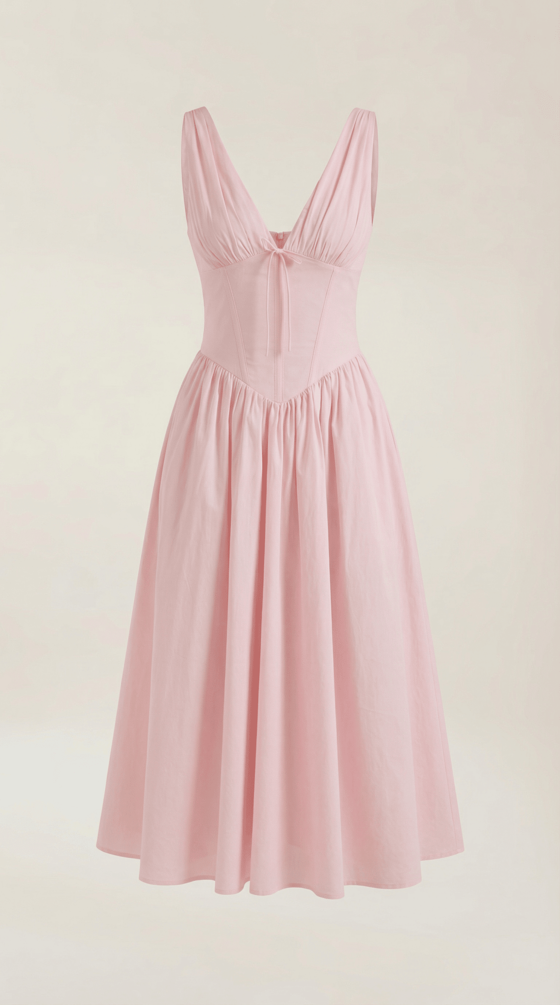 Vestito midi donna — corpetto aderente e scollo a V