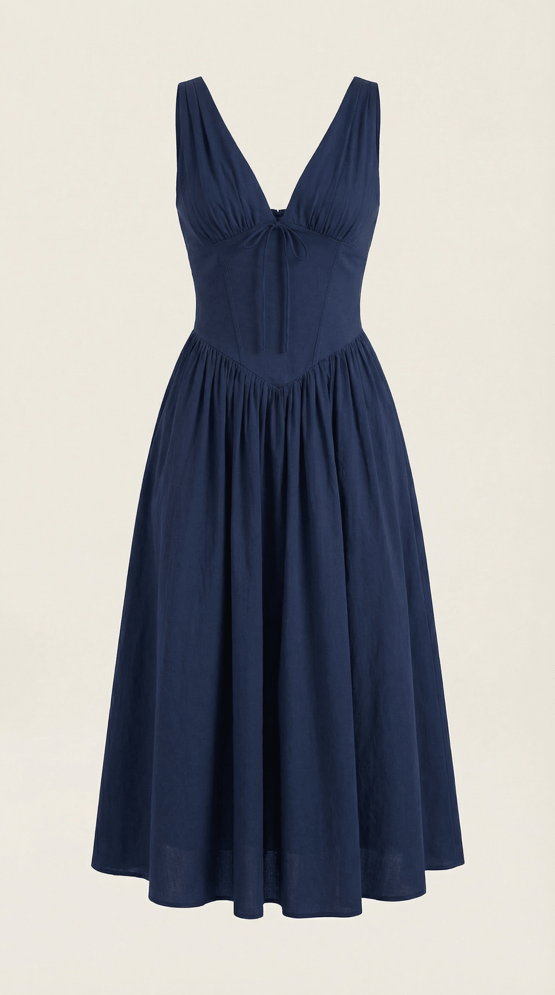 Vestito midi donna — corpetto aderente e scollo a V