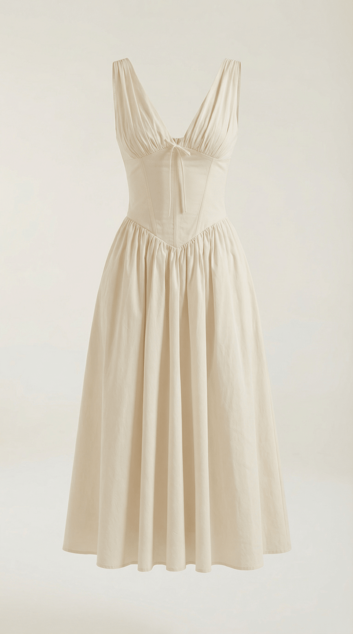 Vestito midi donna — corpetto aderente e scollo a V