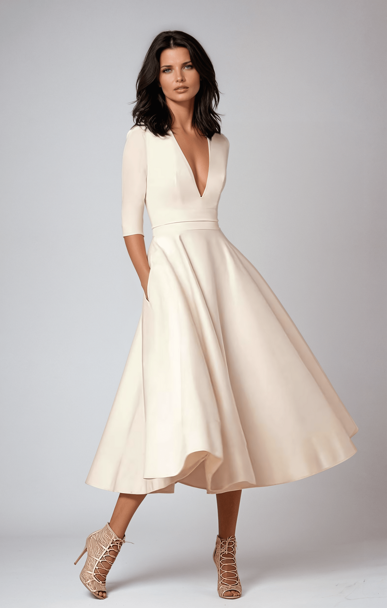 Robe midi femme — Coupe évasée, sans manches, encolure ronde