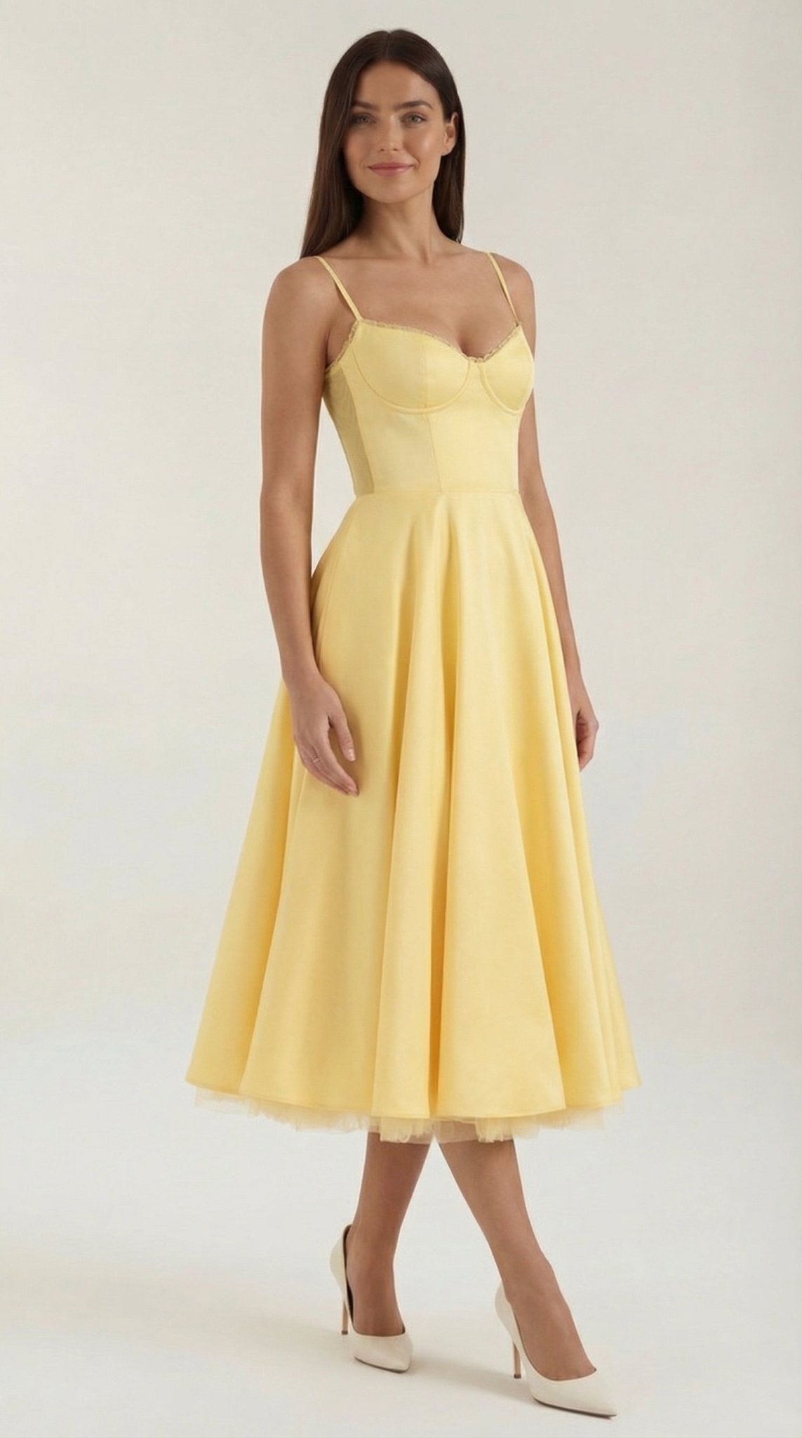 Damen Midikleid — Herzausschnitt & Spaghettiträger