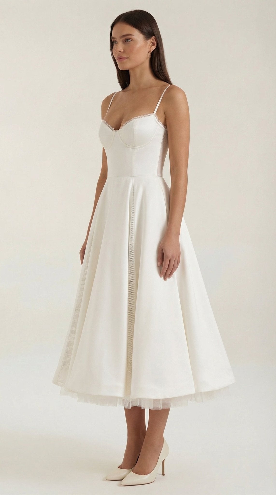 Damen Midikleid — Herzausschnitt & Spaghettiträger