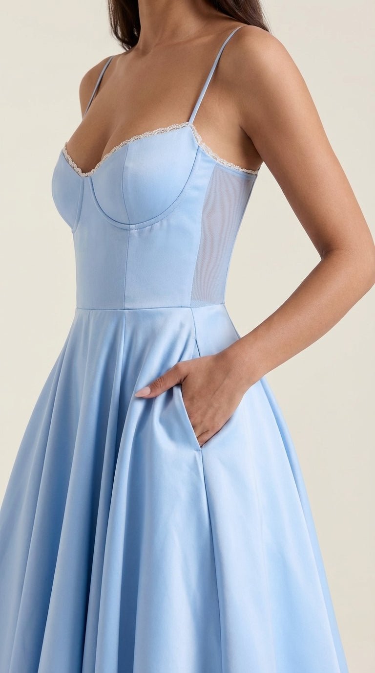 Damen Midikleid — Herzausschnitt & Spaghettiträger