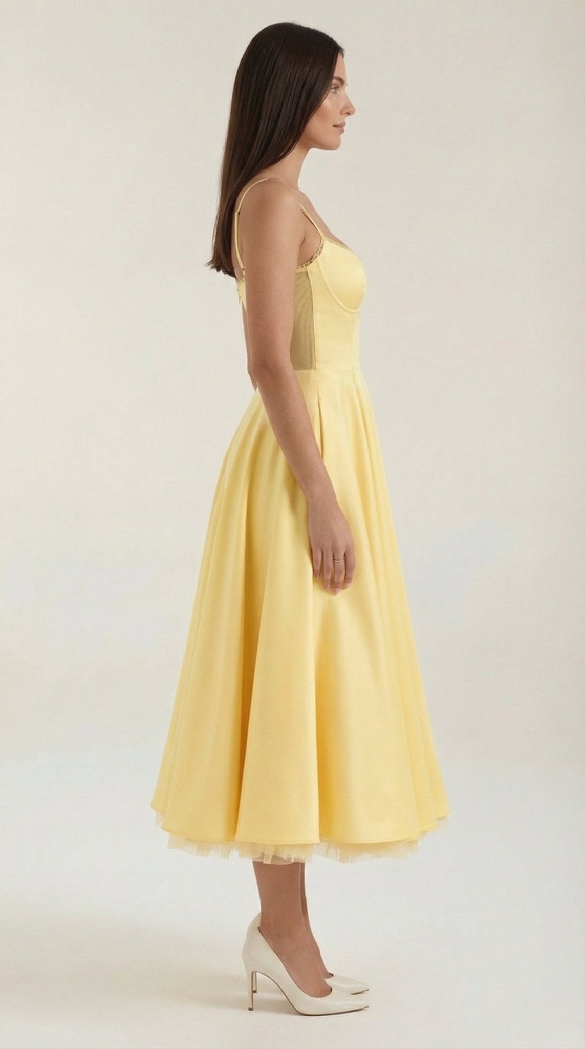 Damen Midikleid — Herzausschnitt & Spaghettiträger