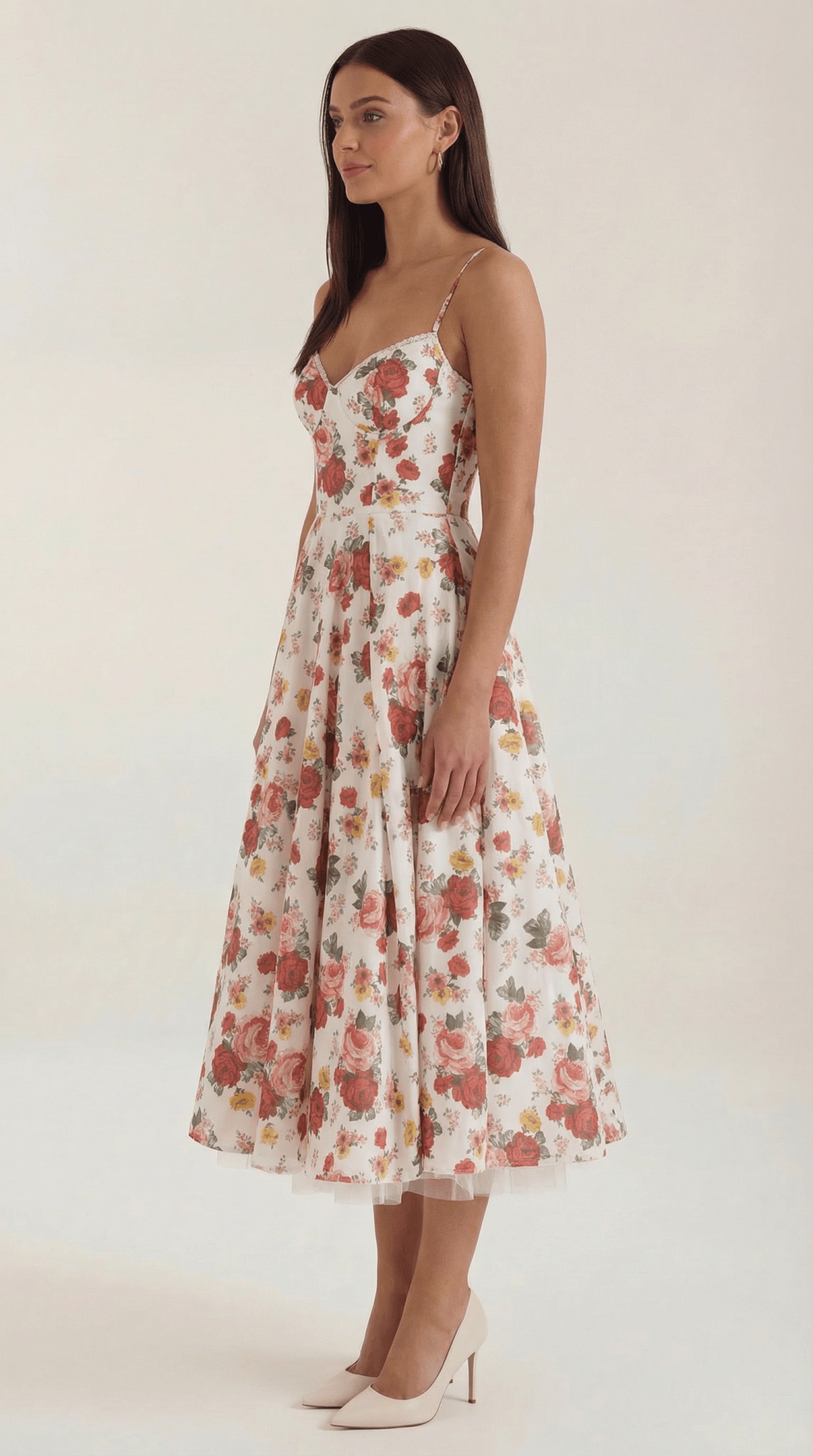 Damen Midikleid — Herzausschnitt & Spaghettiträger