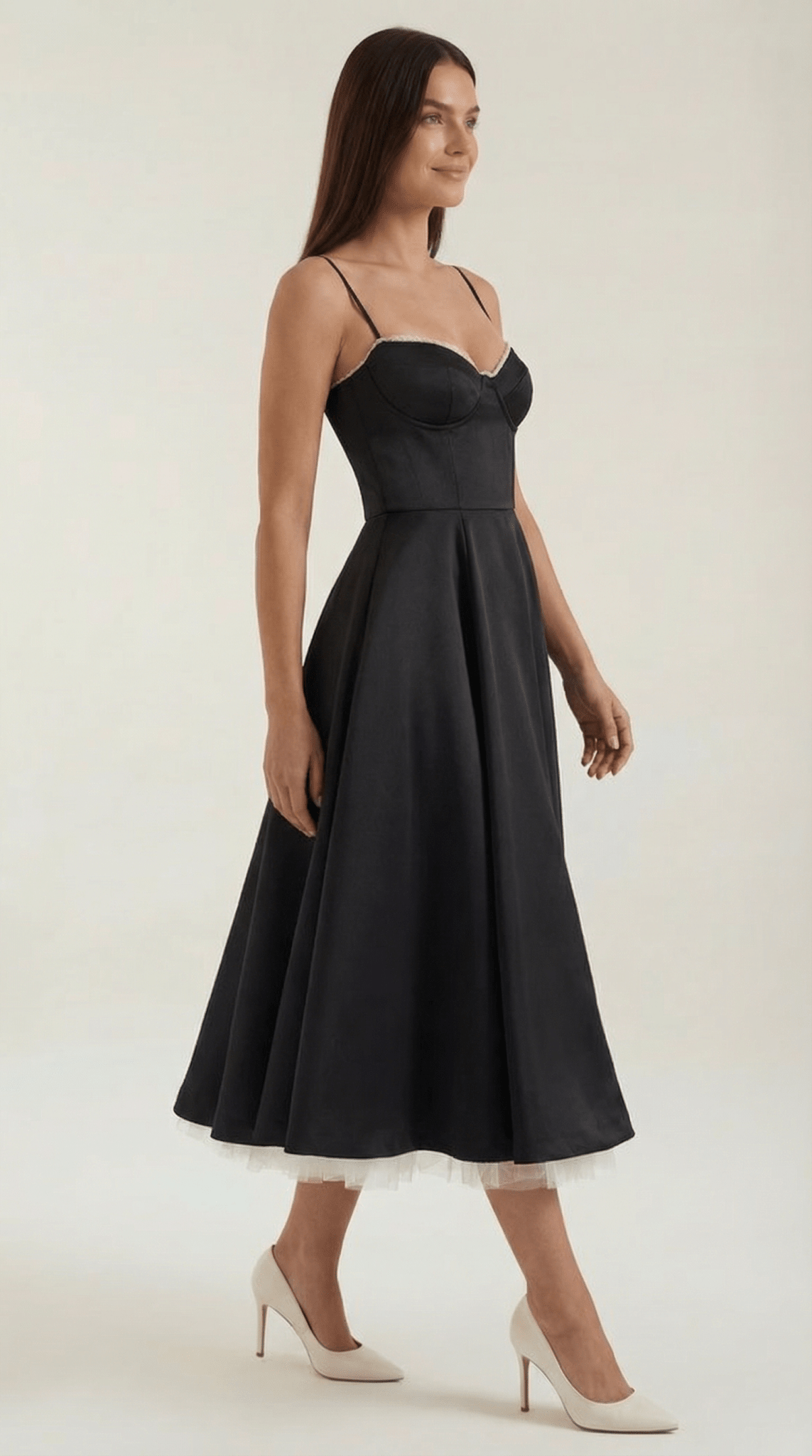 Damen Midikleid — Herzausschnitt & Spaghettiträger