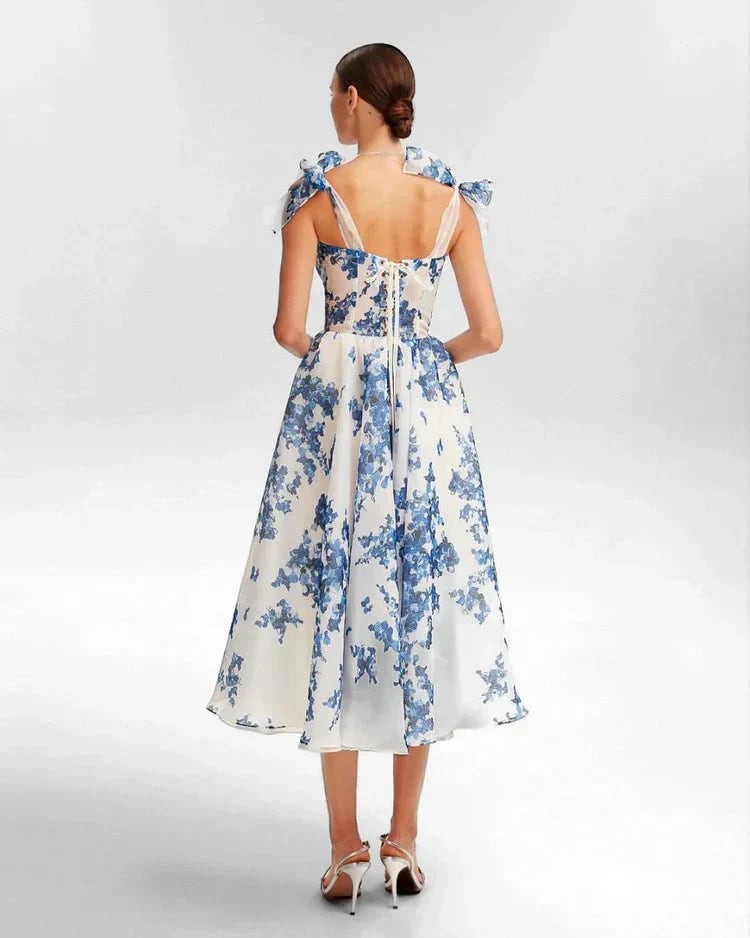 Robe mini femme — détail corset motif floral