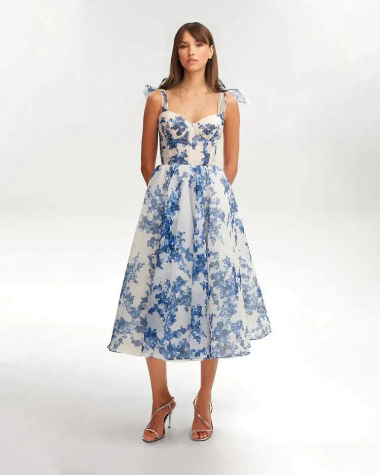 Robe mini femme — détail corset motif floral