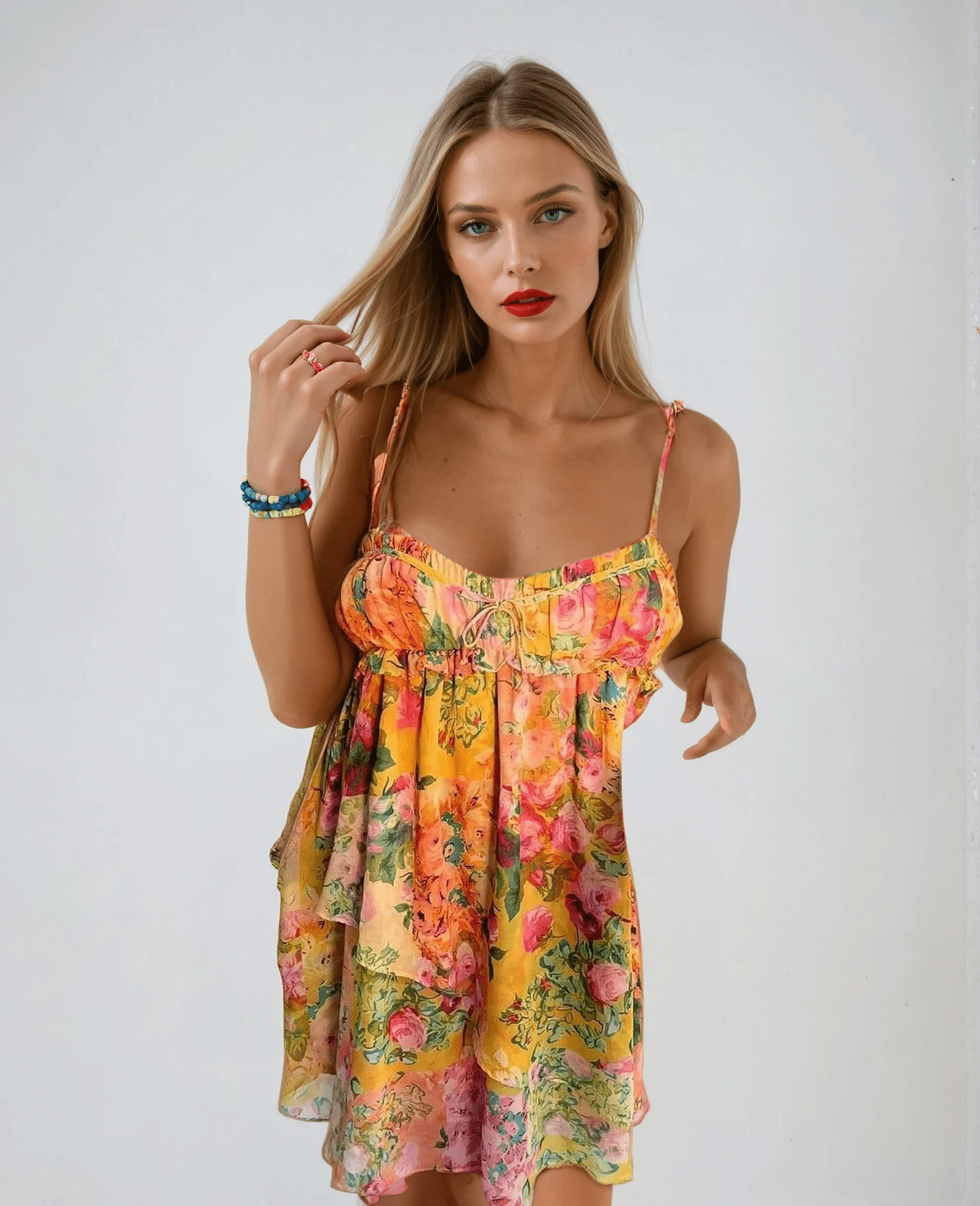 Damen-Minikleid — Blumenmuster, gestufte Struktur, Sommerstil  