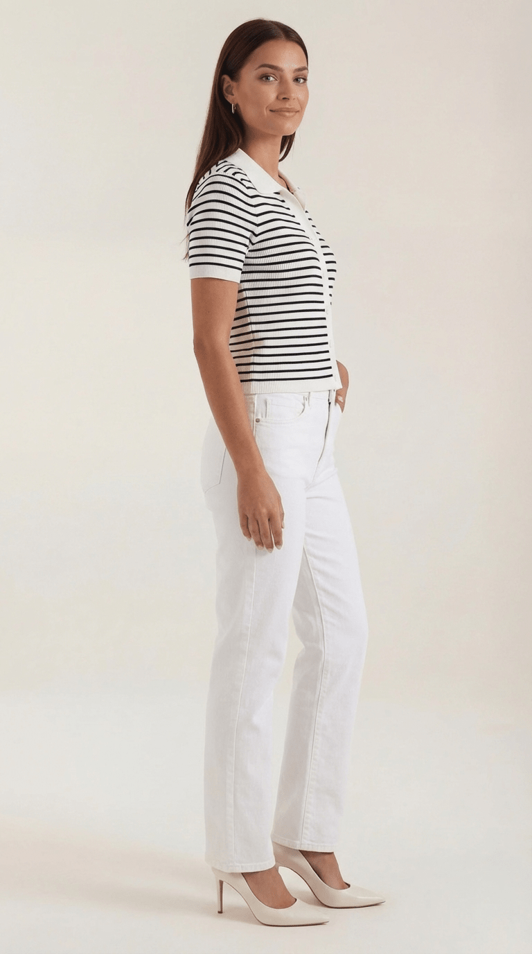 Polo da donna — Patta frontale con bottoni e design del colletto
