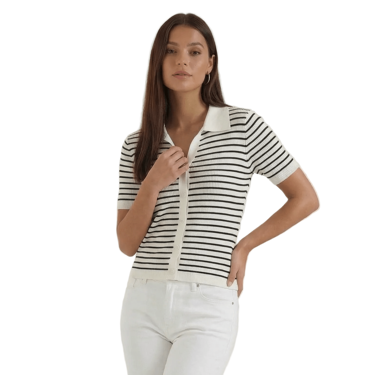Polo da donna — Patta frontale con bottoni e design del colletto