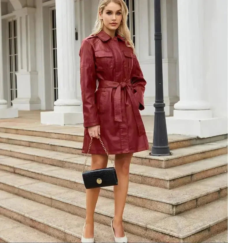 Vestito camicia donna — Maniche lunghe, cintura in vita, chiusura con bottoni